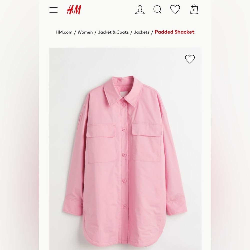 H&M pink Padded Shacket - Size Small, oversized
